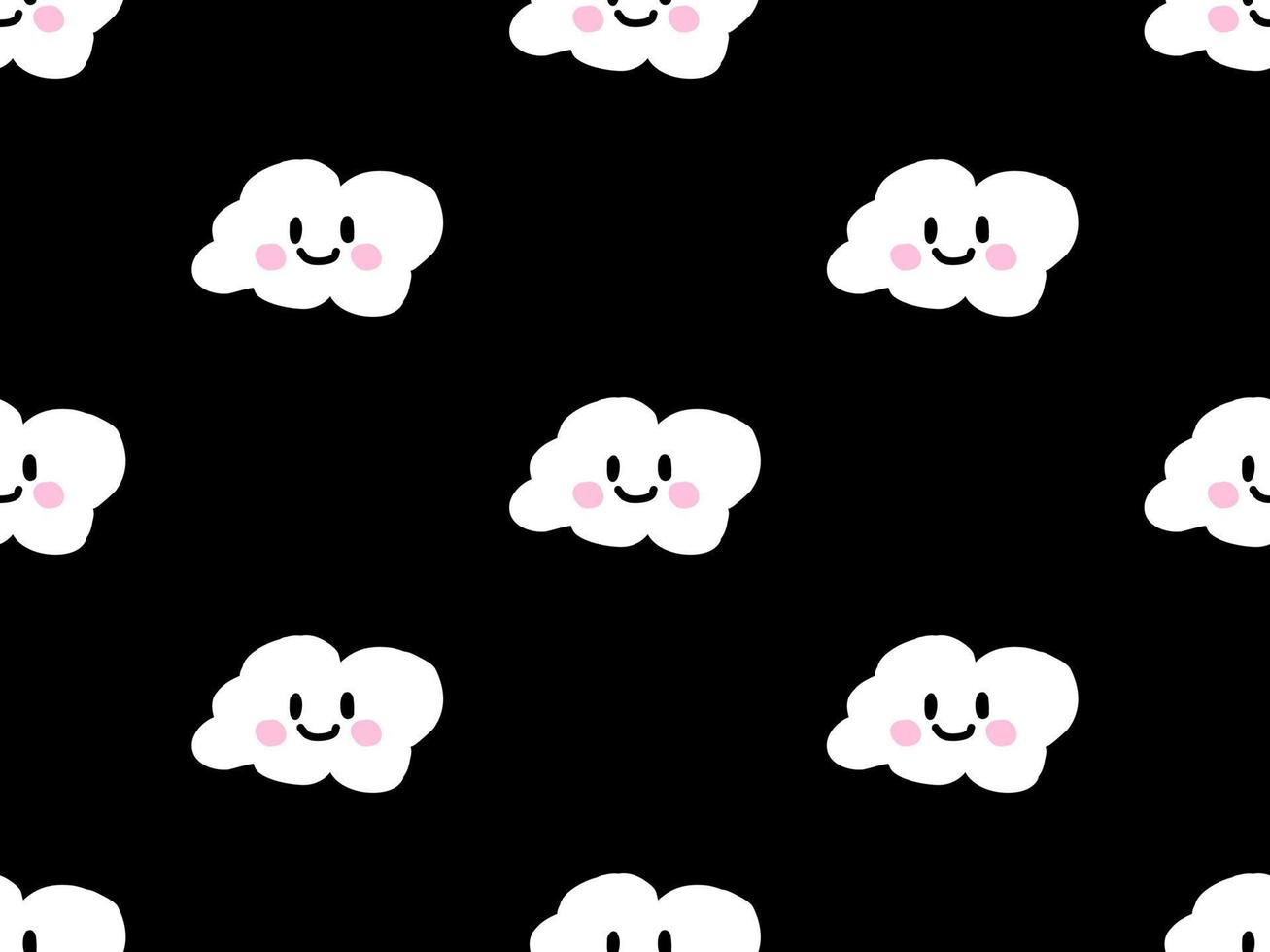 Cloud cartoon character seamless pattern on black background vector