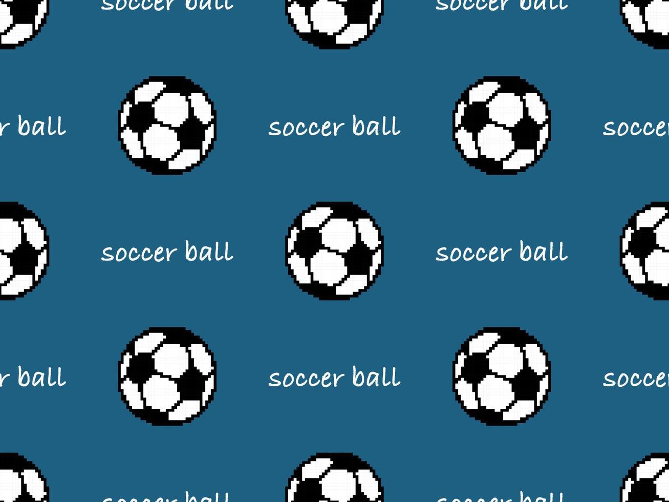 Soccer ball cartoon character seamless pattern on blue background. Pixel style vector