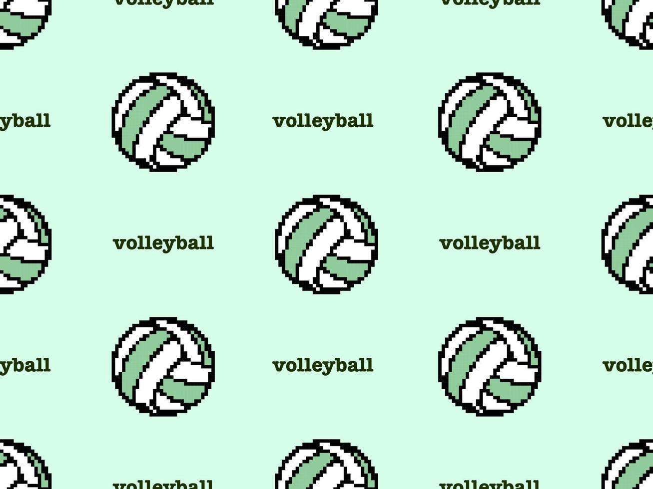 Volleyball cartoon character seamless pattern on green background. Pixel style vector