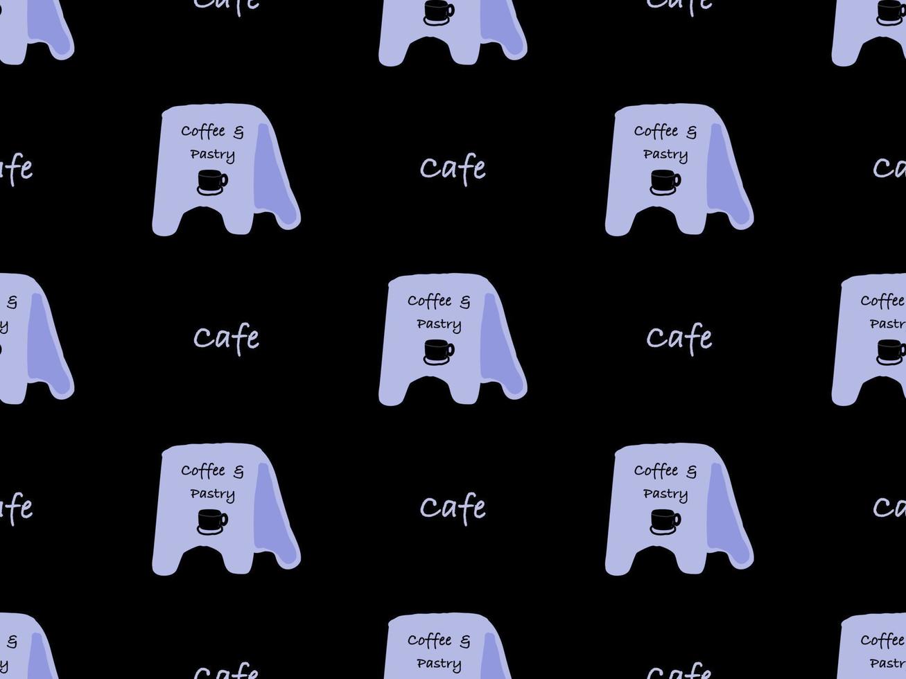 Cafe cartoon character seamless pattern on black background vector