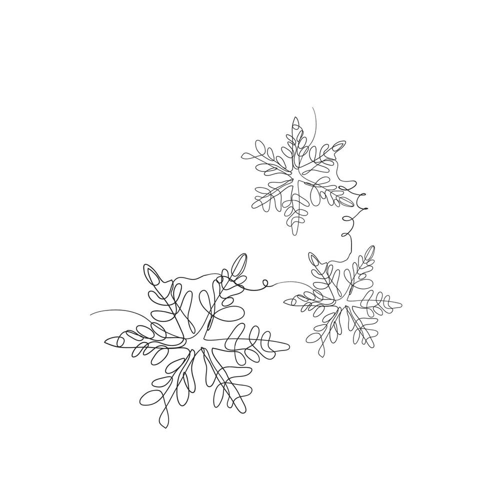vector de ilustración de copos de nieve de dibujo de línea continua