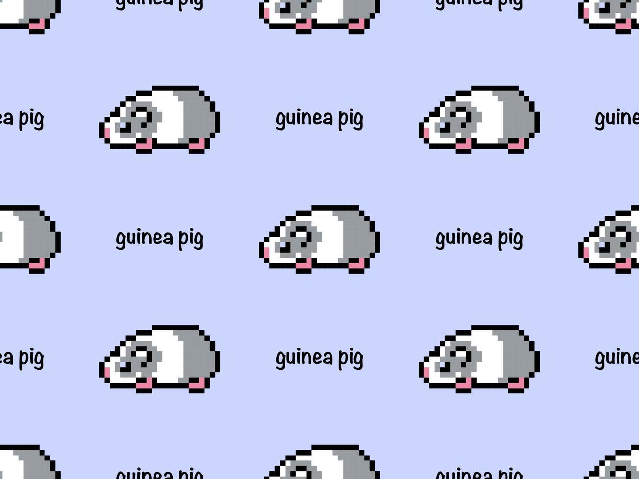 Guinea pig cartoon character seamless pattern on blue background. Pixel style.. vector