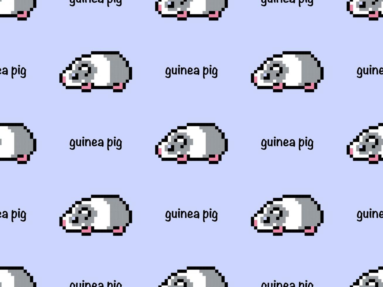 Guinea pig cartoon character seamless pattern on blue background. Pixel style.. vector