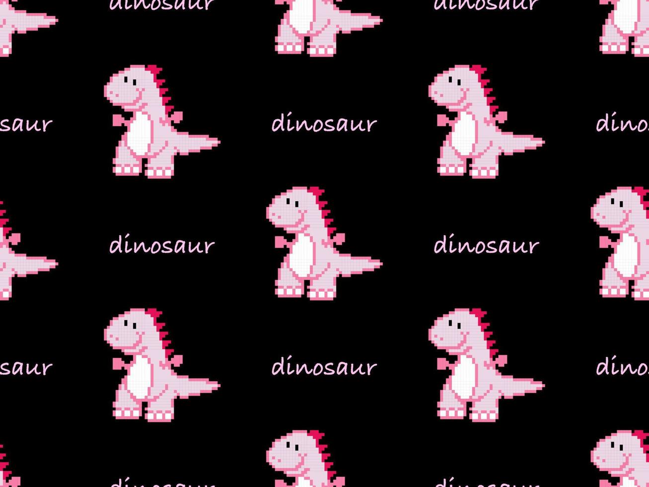 personaje de dibujos animados de dinosaurios de patrones sin fisuras sobre fondo negro. estilo de píxel vector