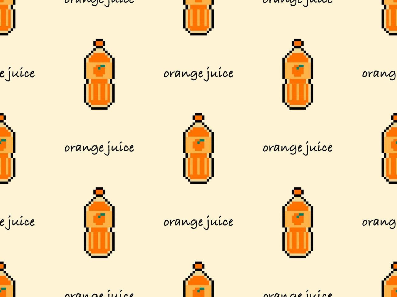 personaje de dibujos animados de jugo de naranja de patrones sin fisuras sobre fondo naranja. estilo píxel.. vector