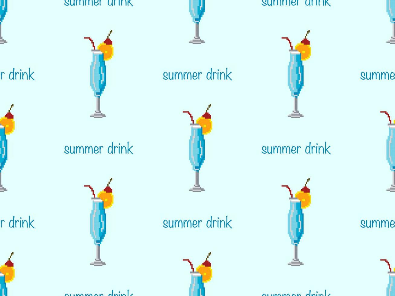 Drink cartoon character seamless pattern on blue background. Pixel style. vector