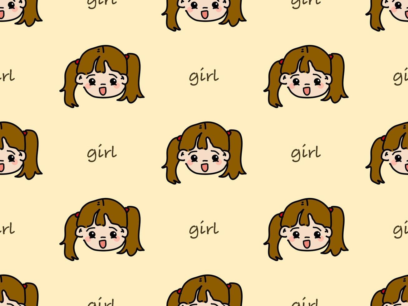Girl cartoon character seamless pattern on yellow background. vector