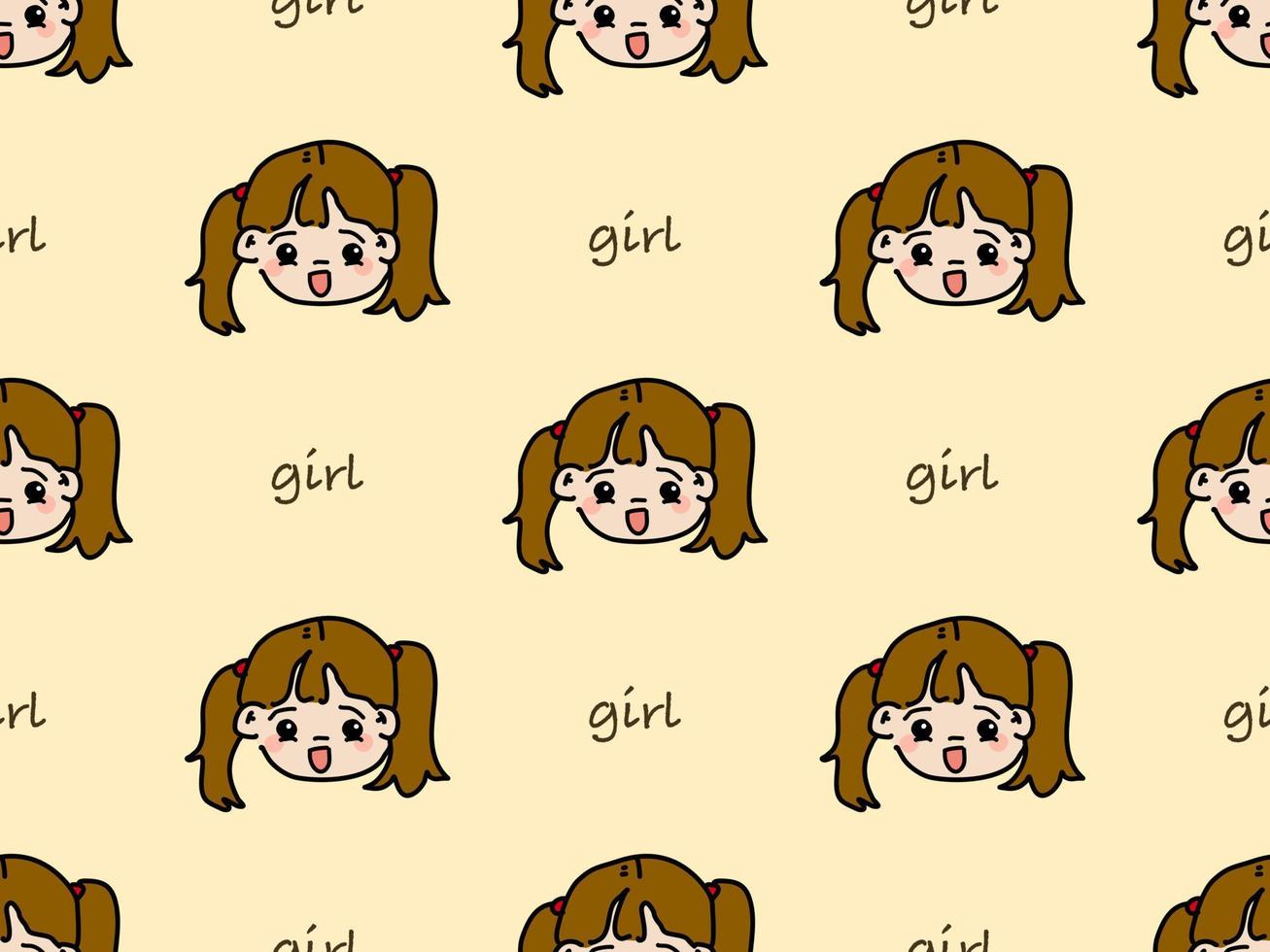 Girl cartoon character seamless pattern on yellow background. vector