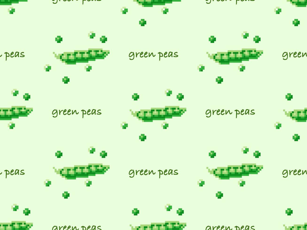 guisantes verdes personaje de dibujos animados de patrones sin fisuras sobre fondo verde. estilo de píxel vector