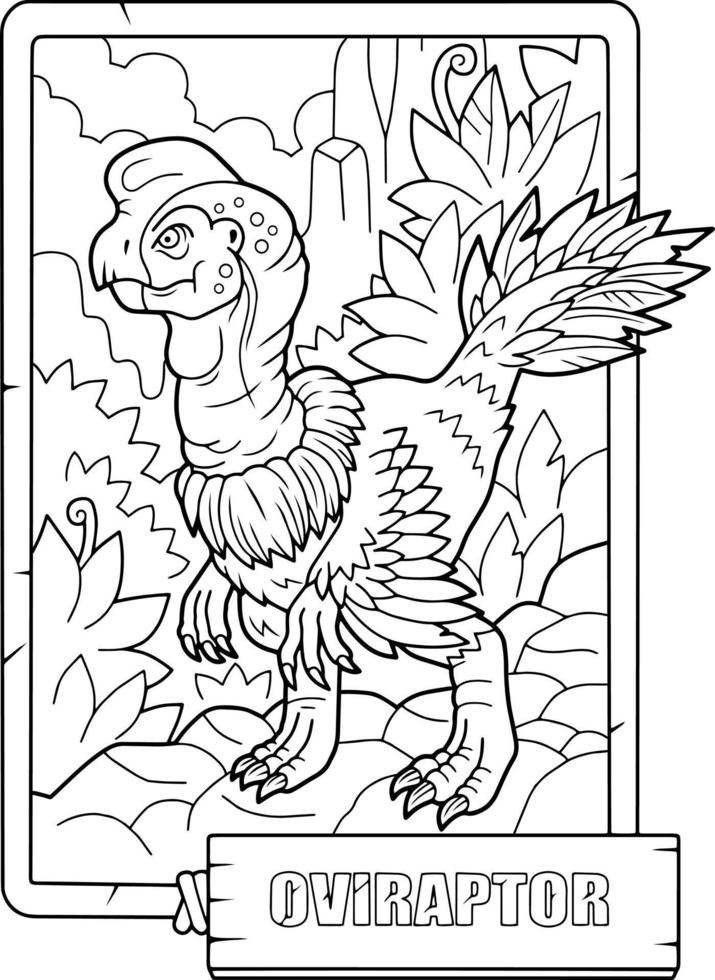oviraptor de dinosaurio prehistórico, libro para colorear para niños, ilustración de esquema vector
