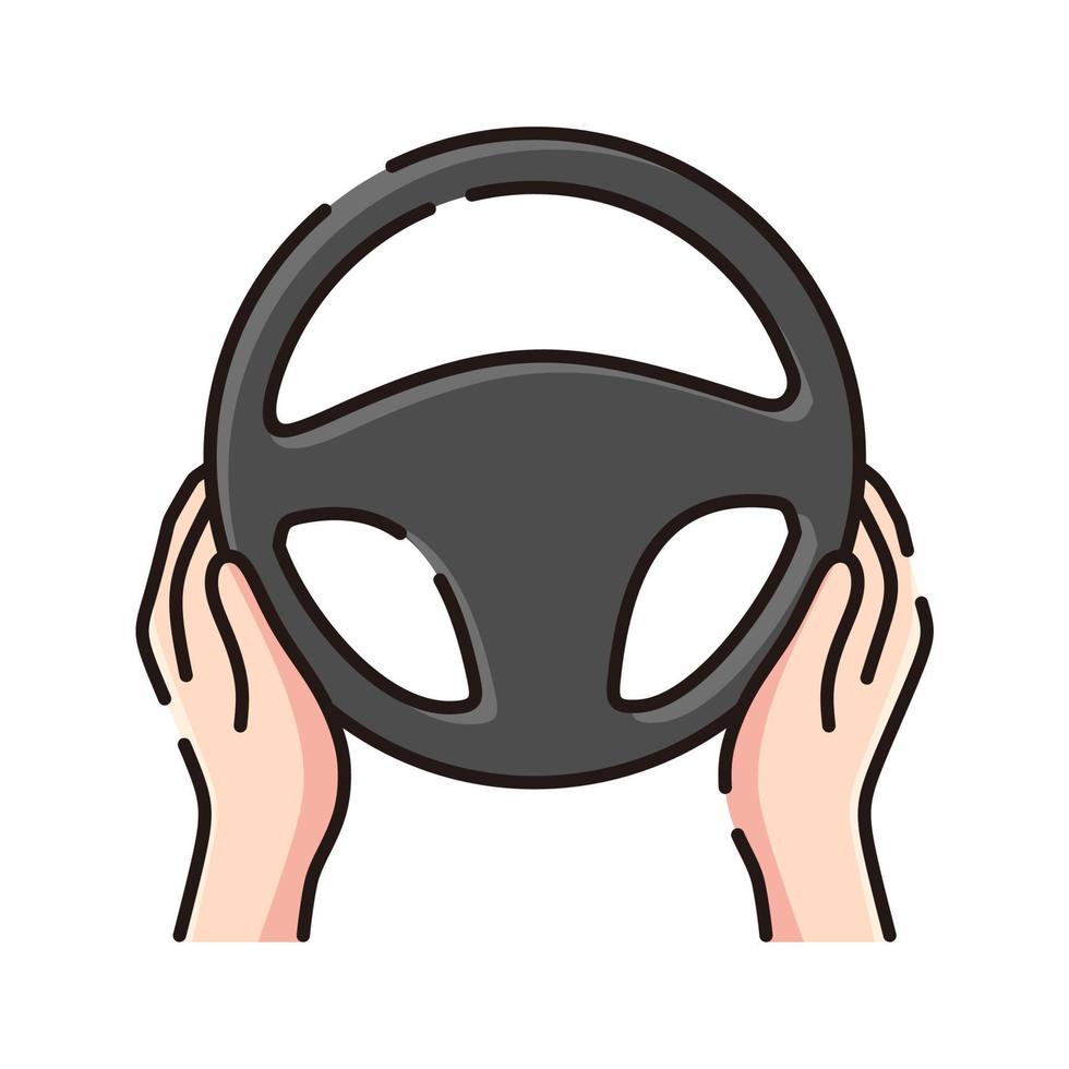Steering wheel icon. Hands on steering wheel. Driver. Driving car. Test drive. Vector icon isolated on white background.