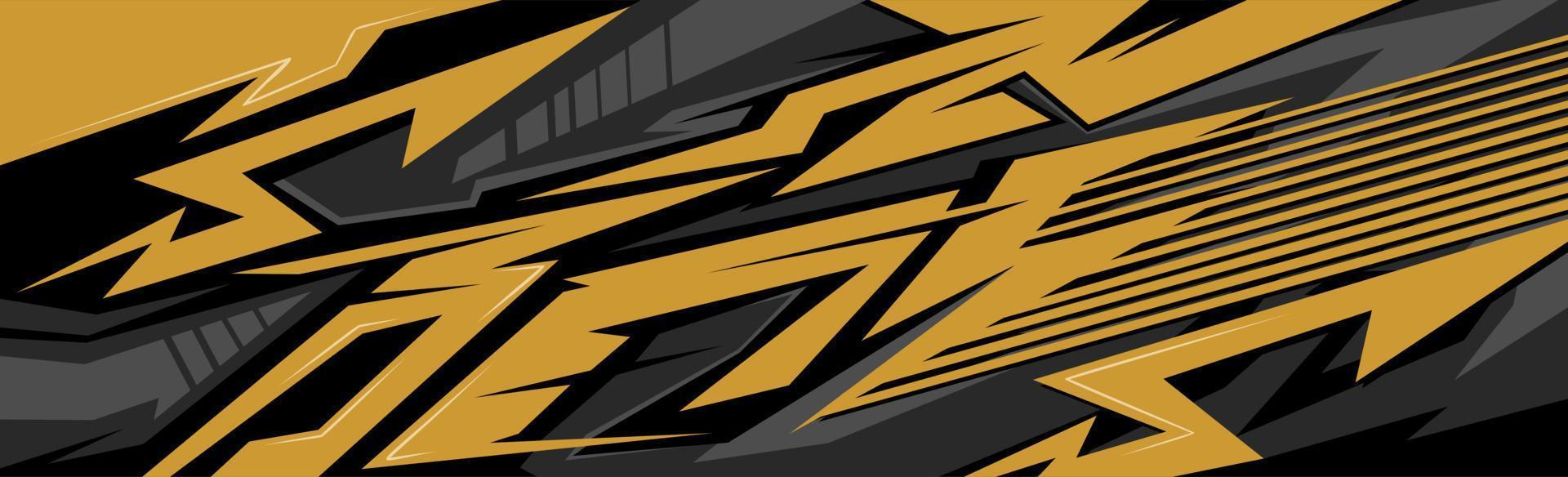 vector de diseño de envoltura de calcomanía de coche dorado y negro. diseños de kits de fondo de carreras de rayas abstractas gráficas para vehículos, autos de carrera, rally, aventura y librea