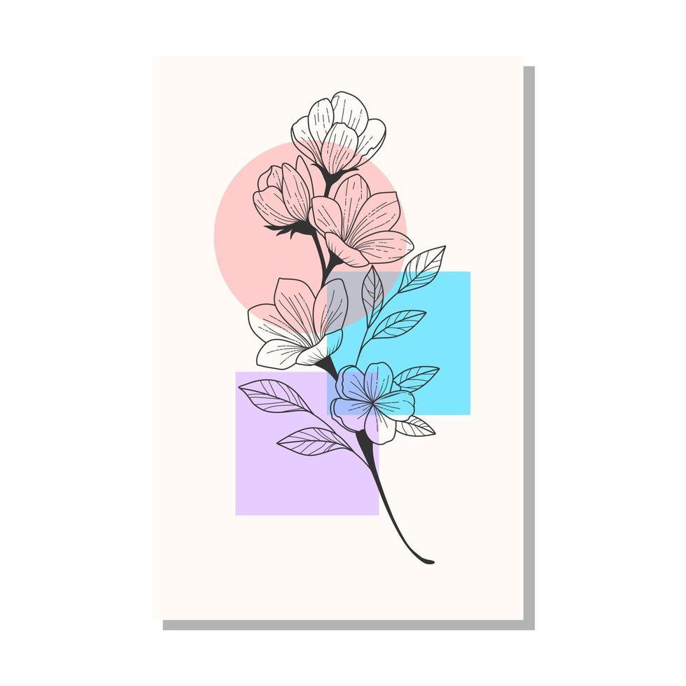 abstract minimal flower and leaves decorative background posters vector