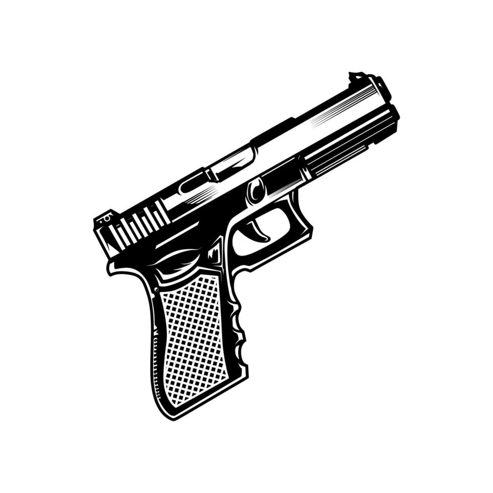 Pistol gun vector Illustration in detailed monochrome style isolated on white background