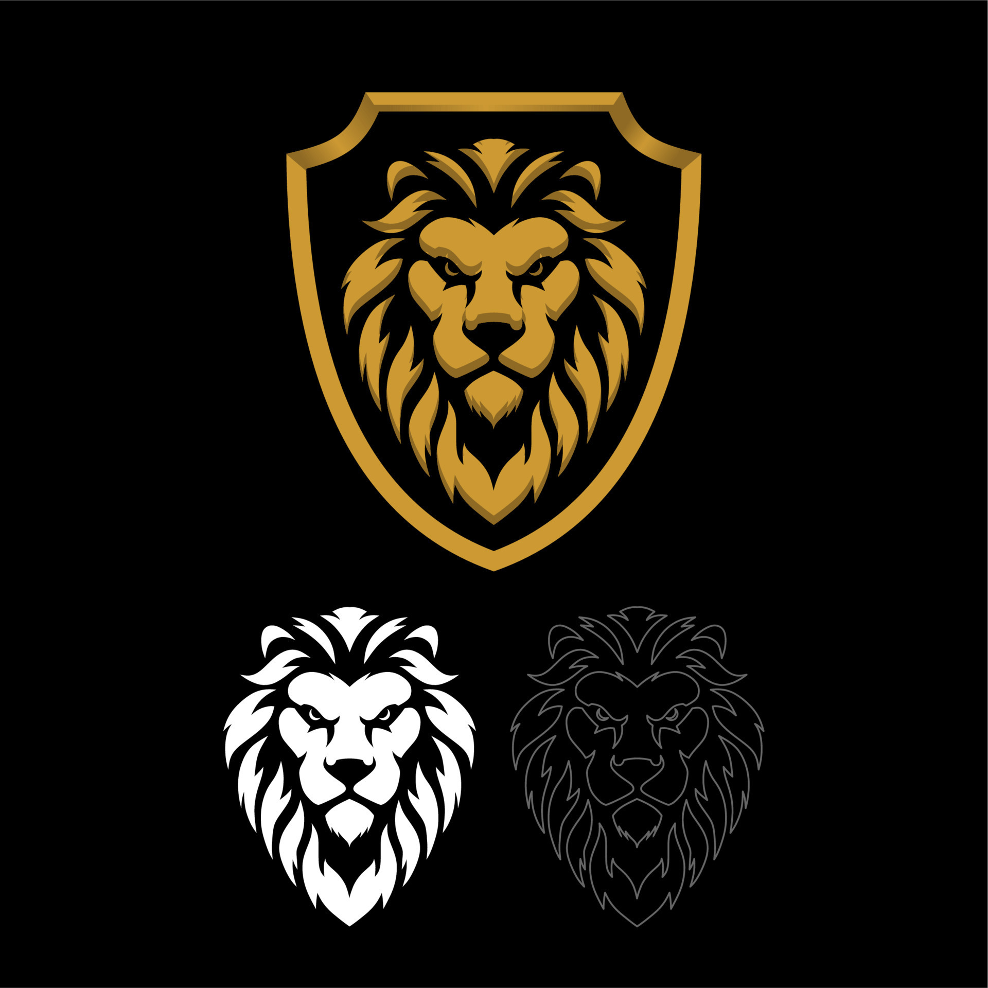 golden lion head and shield logo. vector illustration 8257994 Vector