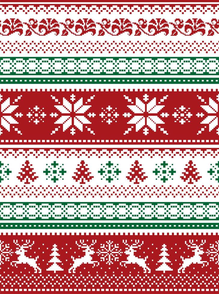 Nordic seamless knitted christmas red and green pattern. vector