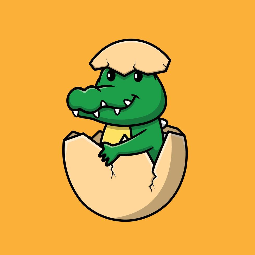 Cute Baby Crocodile In Egg Cartoon Vector Icon Illustration. Animal Icon Concept Isolated Premium Vector.
