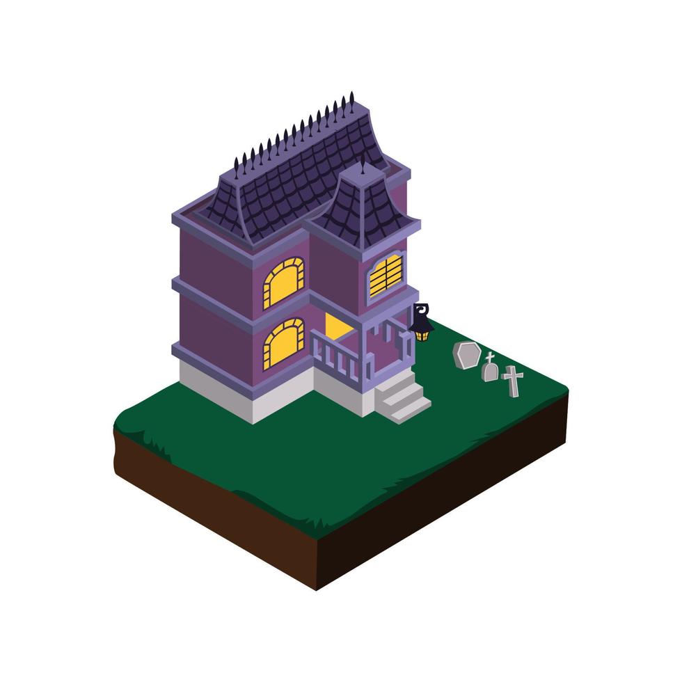 house at ninght isometric vector illustration design