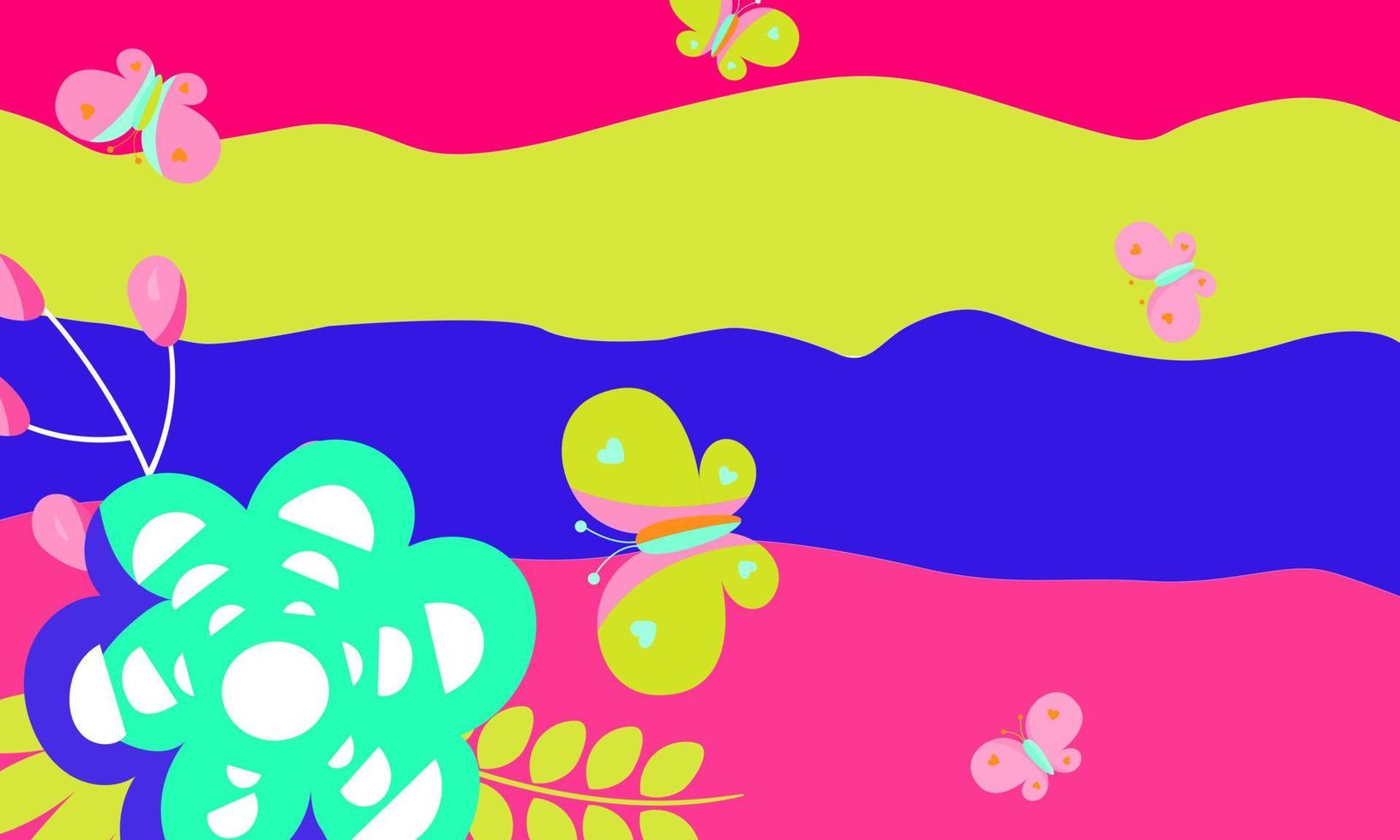 color color background with flowers and butterflies vector
