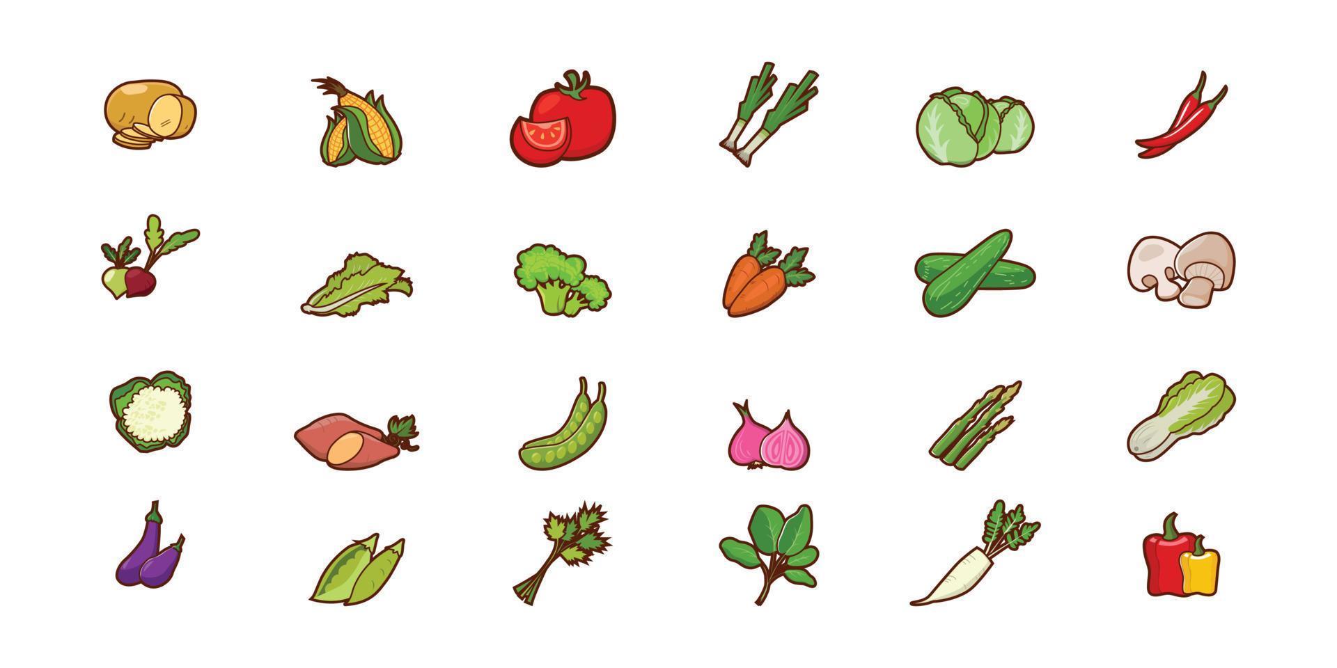 diseño de ilustración de dibujos animados de vector de paquete de verduras