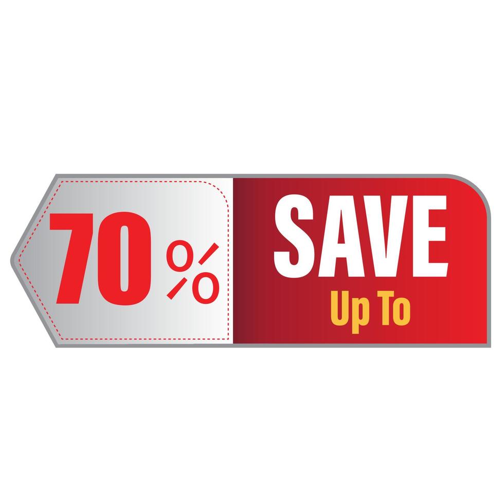Up To 70 Percentage off discount promotion TAG. vector