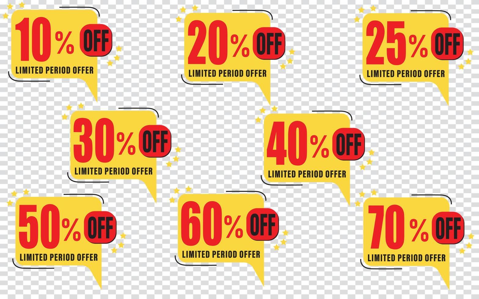 10,20,25,30,40,50,60,70 Percentage OFF Sale Discount Tag, Banner vector