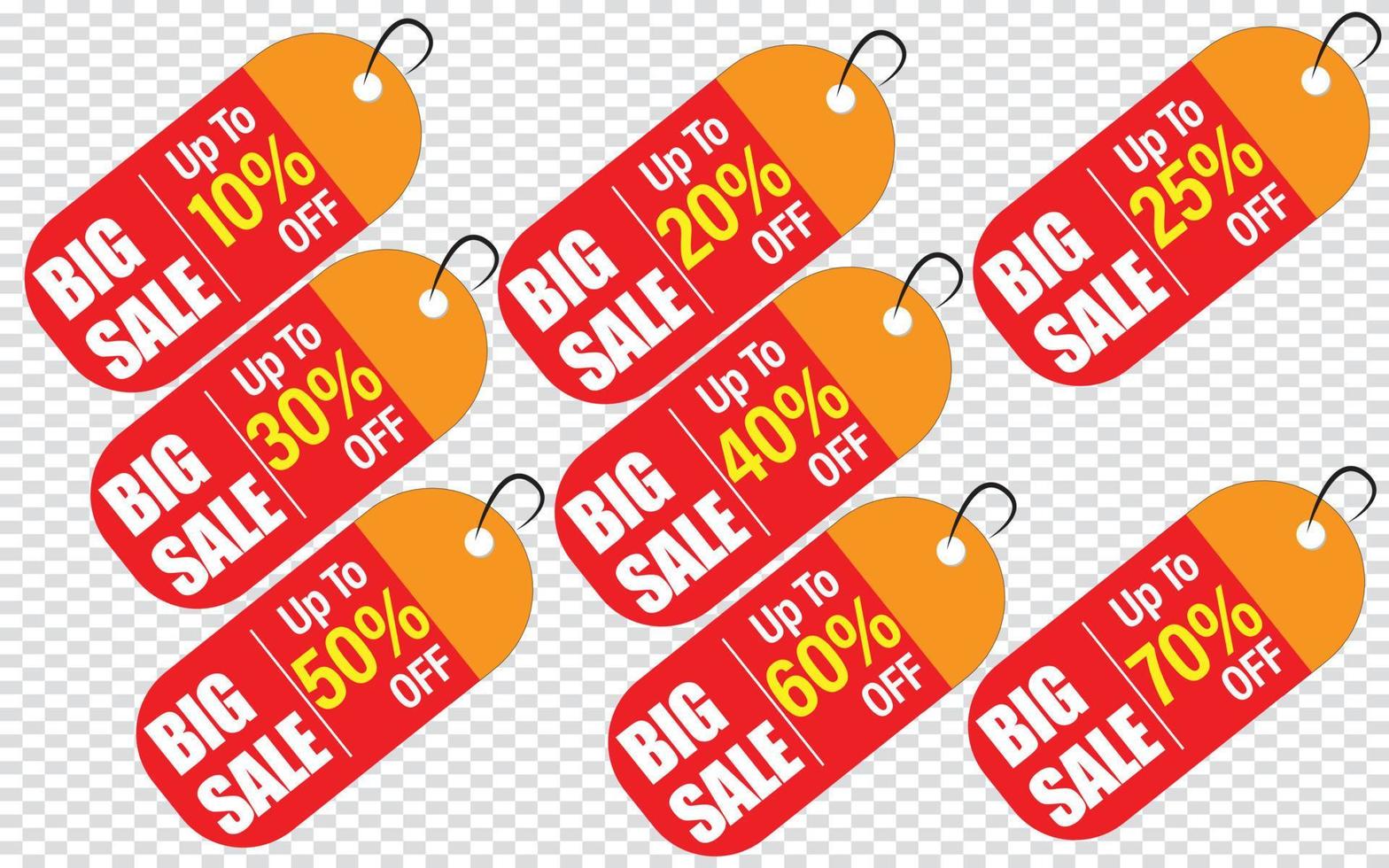 10,20,25,30,40,50,60,70 Percent discount, Set of sale tags and labels, template shopping labels vector