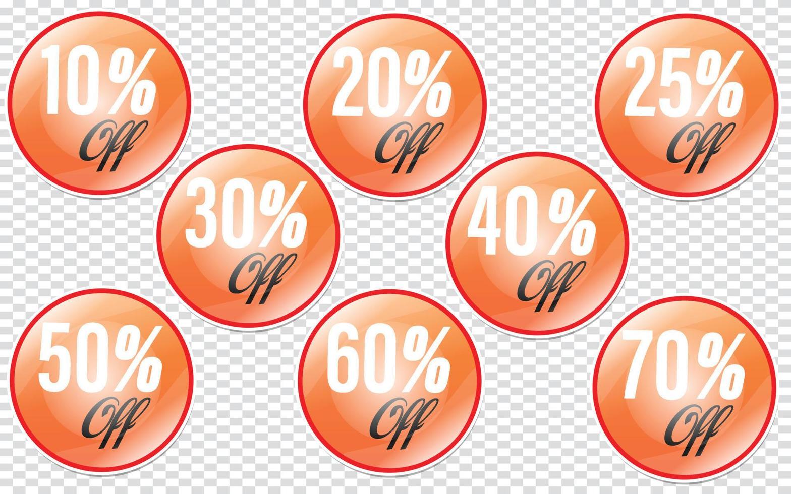 10,20,25,30,40,50,60,70 percent off discount symbols collection. Perfect design for shop and sale banners vector