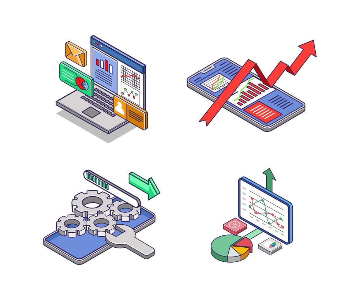 conjunto de iconos para el negocio de tecnología de desarrolladores de teléfonos inteligentes vector