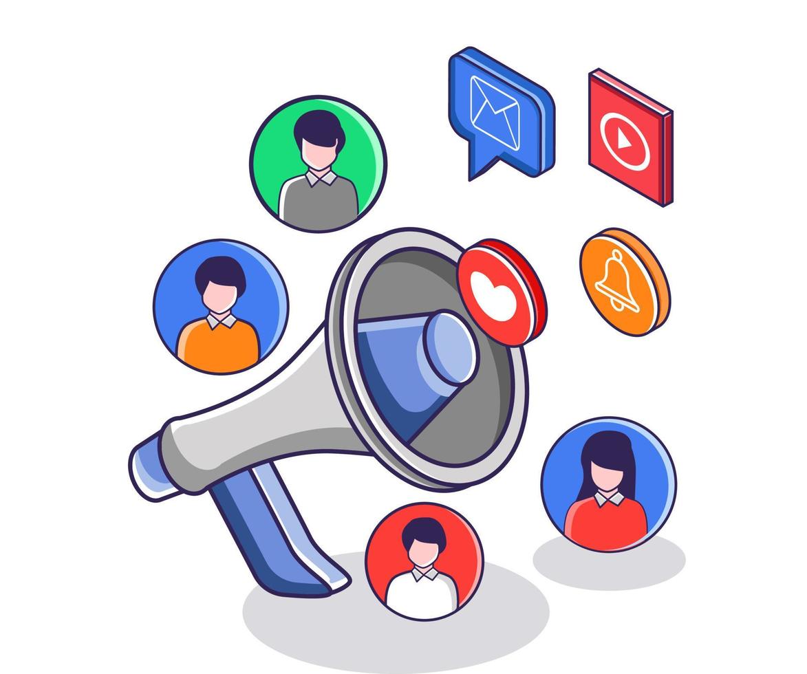 Social media marketing promotion with megaphone vector