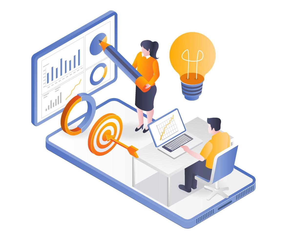 Flat isometric illustration concept. online investment training man vector