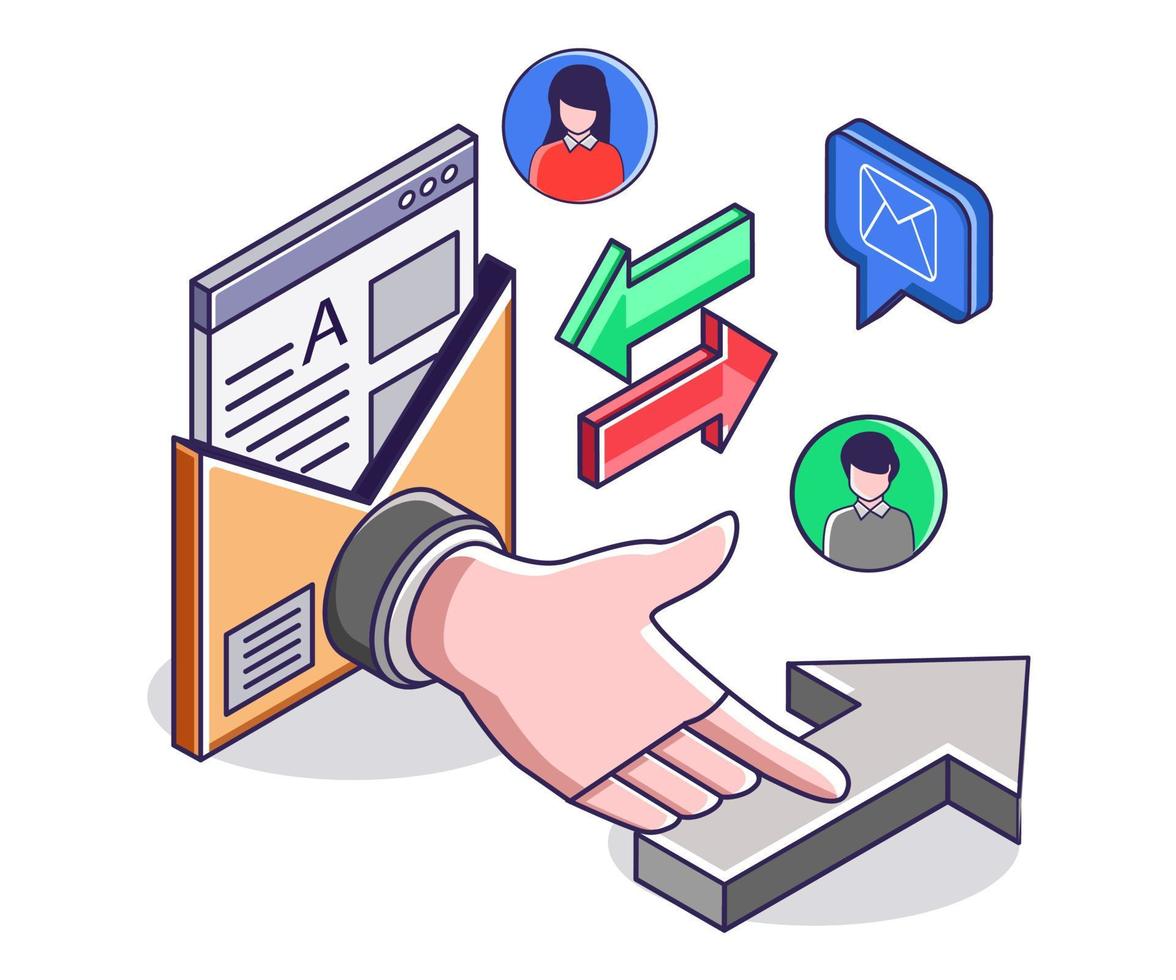 Hand pressing up arrow by sending email vector