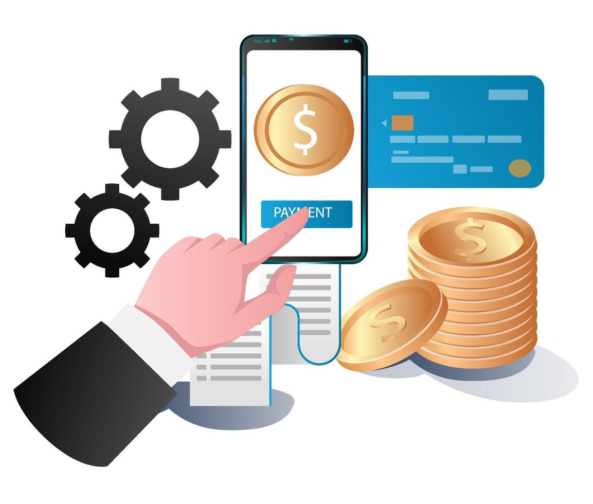 Make online payments with smartphone vector
