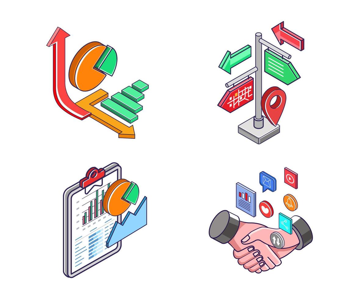 Set of icons for marketing investment business cooperation vector