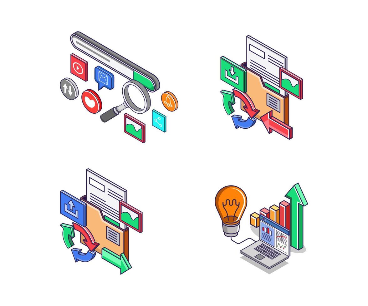 conjunto de iconos para análisis de marketing seo vector