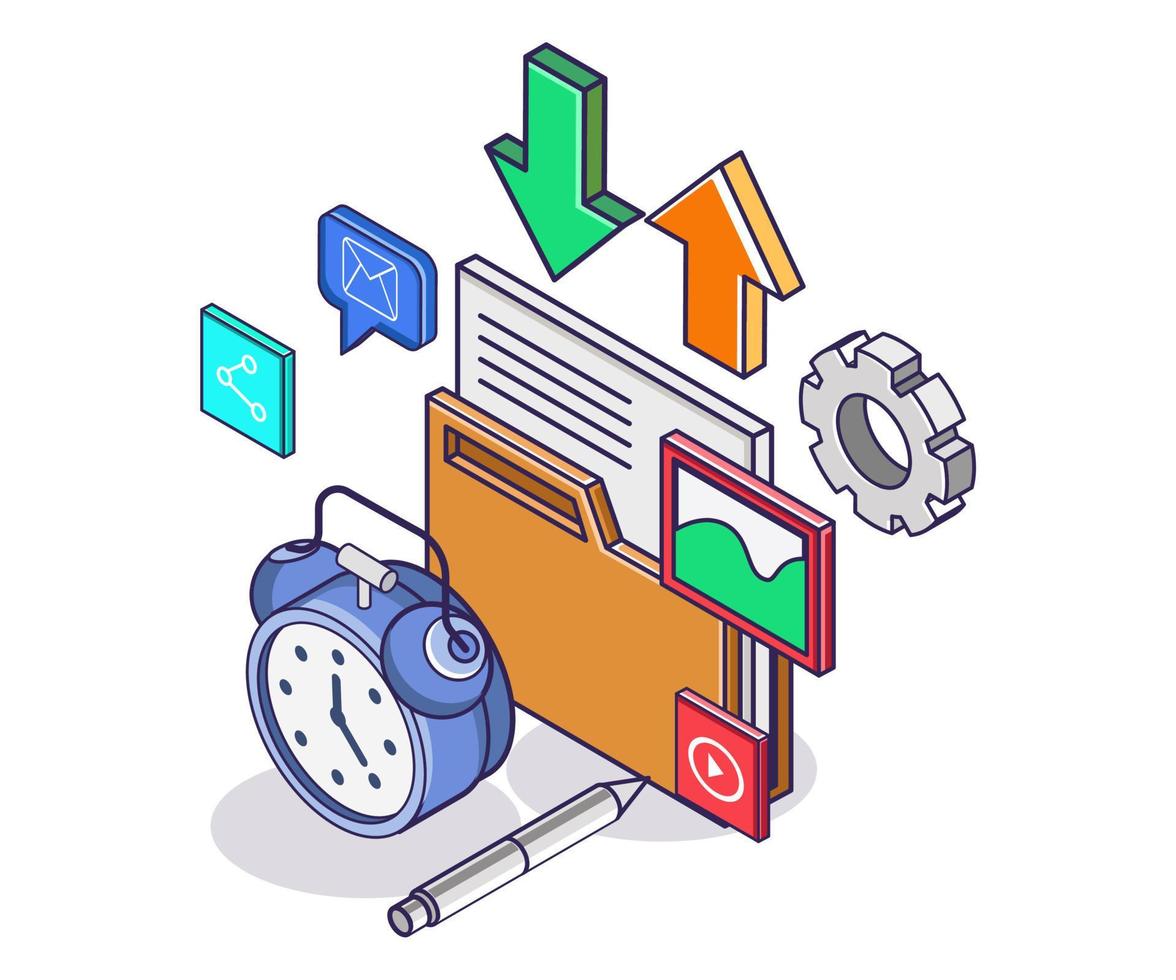 Email data folder and alarm clock vector