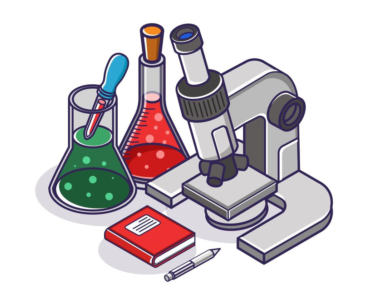 Books and microscope tools for laboratories vector