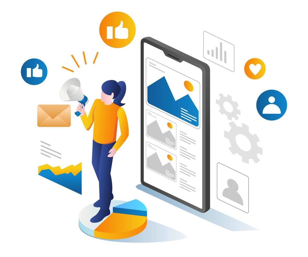 Digital marketing strategy promotion campaign girl vector