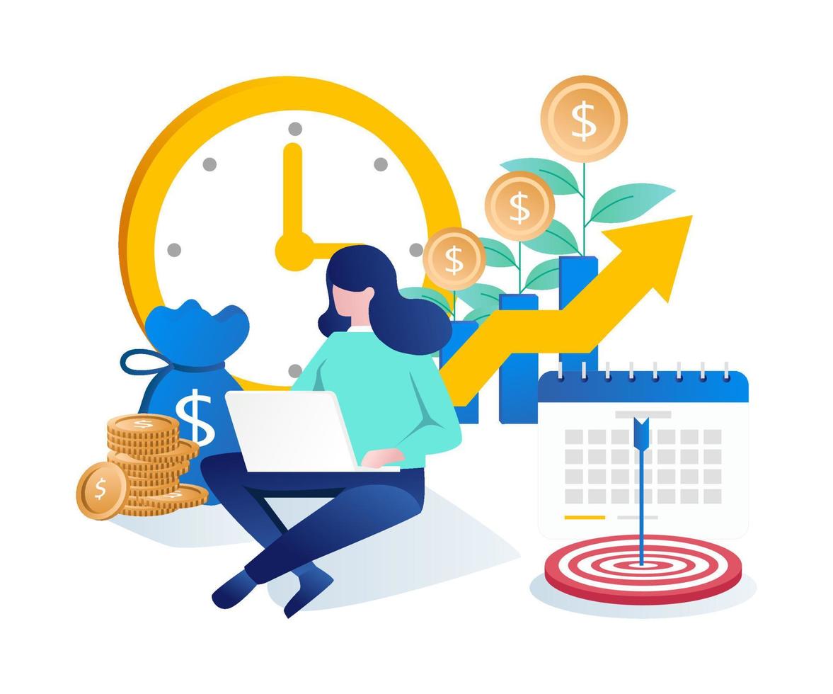 Girl feeling happy to earn money from online investment business vector