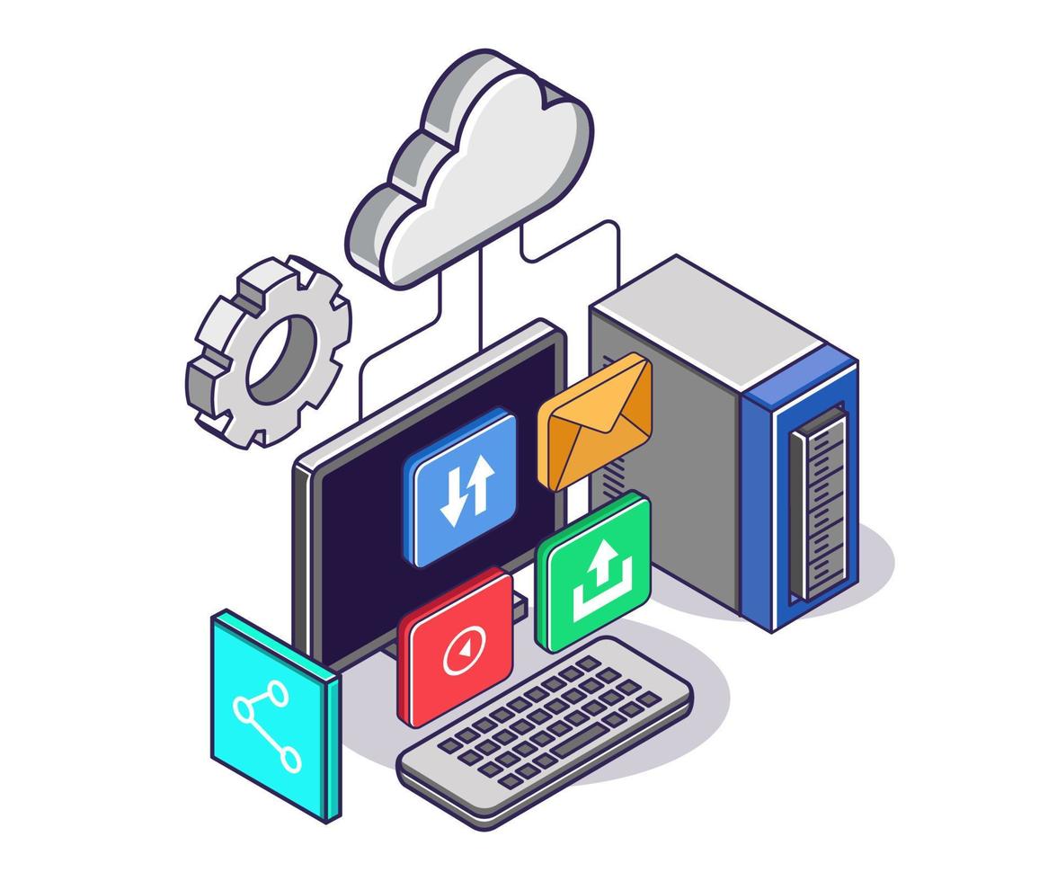 transferencia de datos de correo electrónico de escritorio y servidor en la nube vector