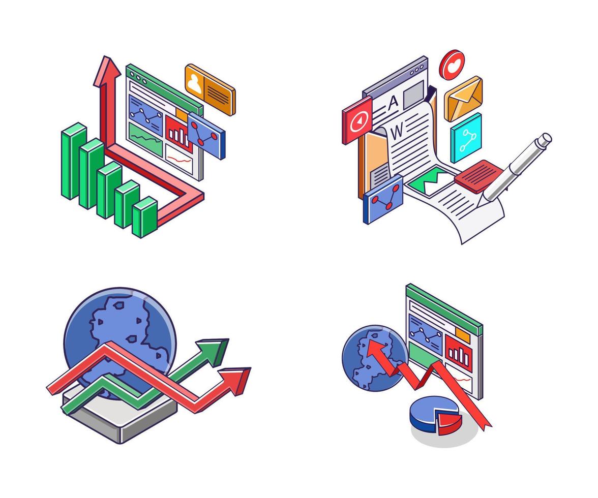 Icon set for smartphone developer analytics technology business vector