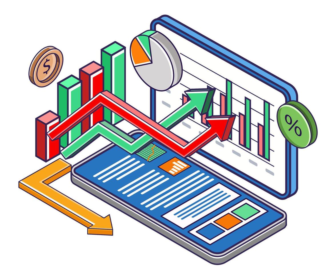 Arrows slide into smartphone analysis data vector