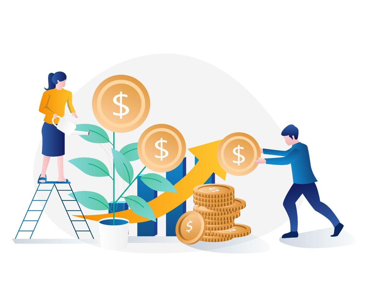 A couple is watering the money plant vector