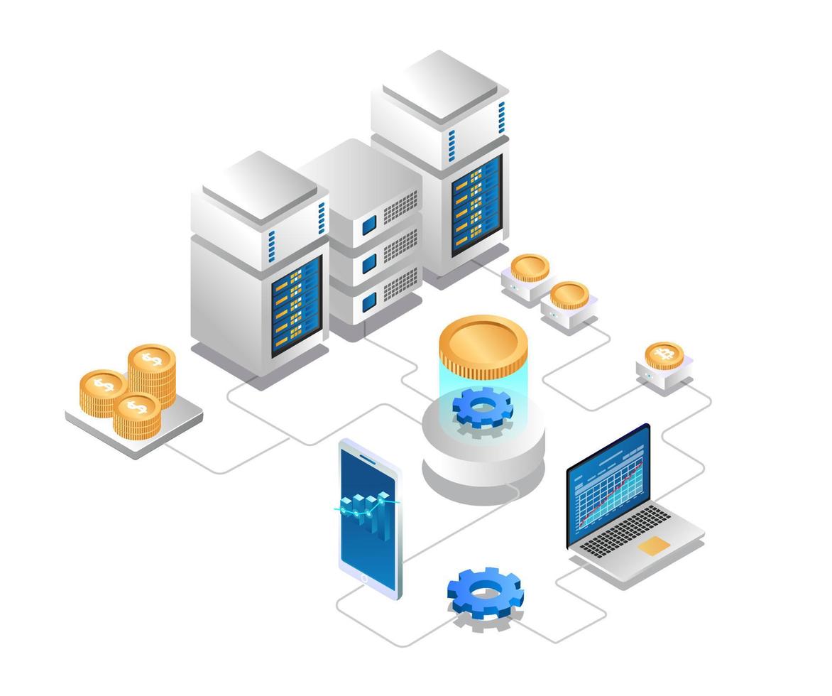 Isometric illustration concept of currency changing machine vector