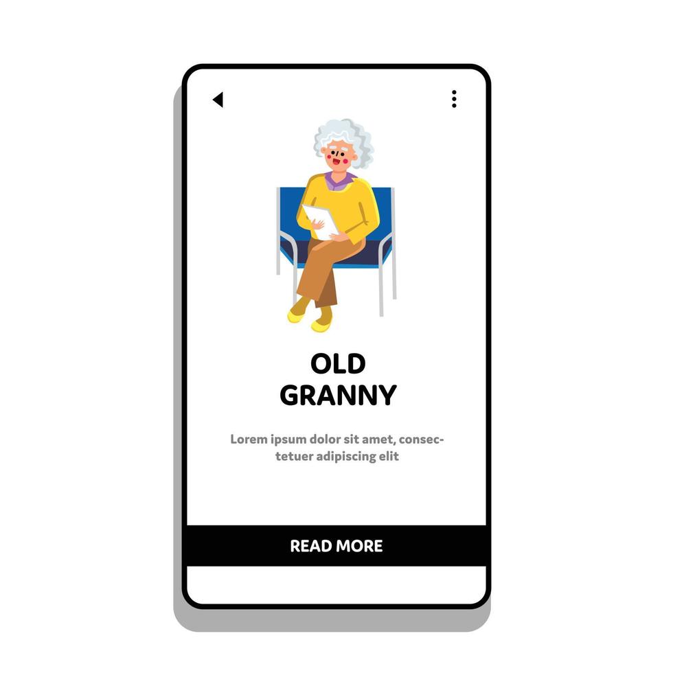 Old Granny Sitting On Chair With Documents Vector