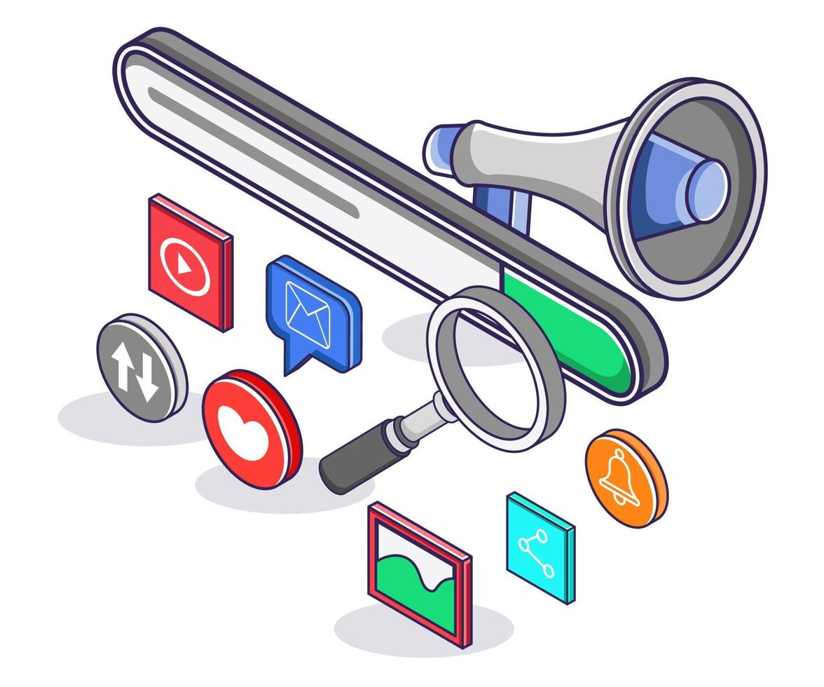 Search seo on internet and promote with megaphone vector