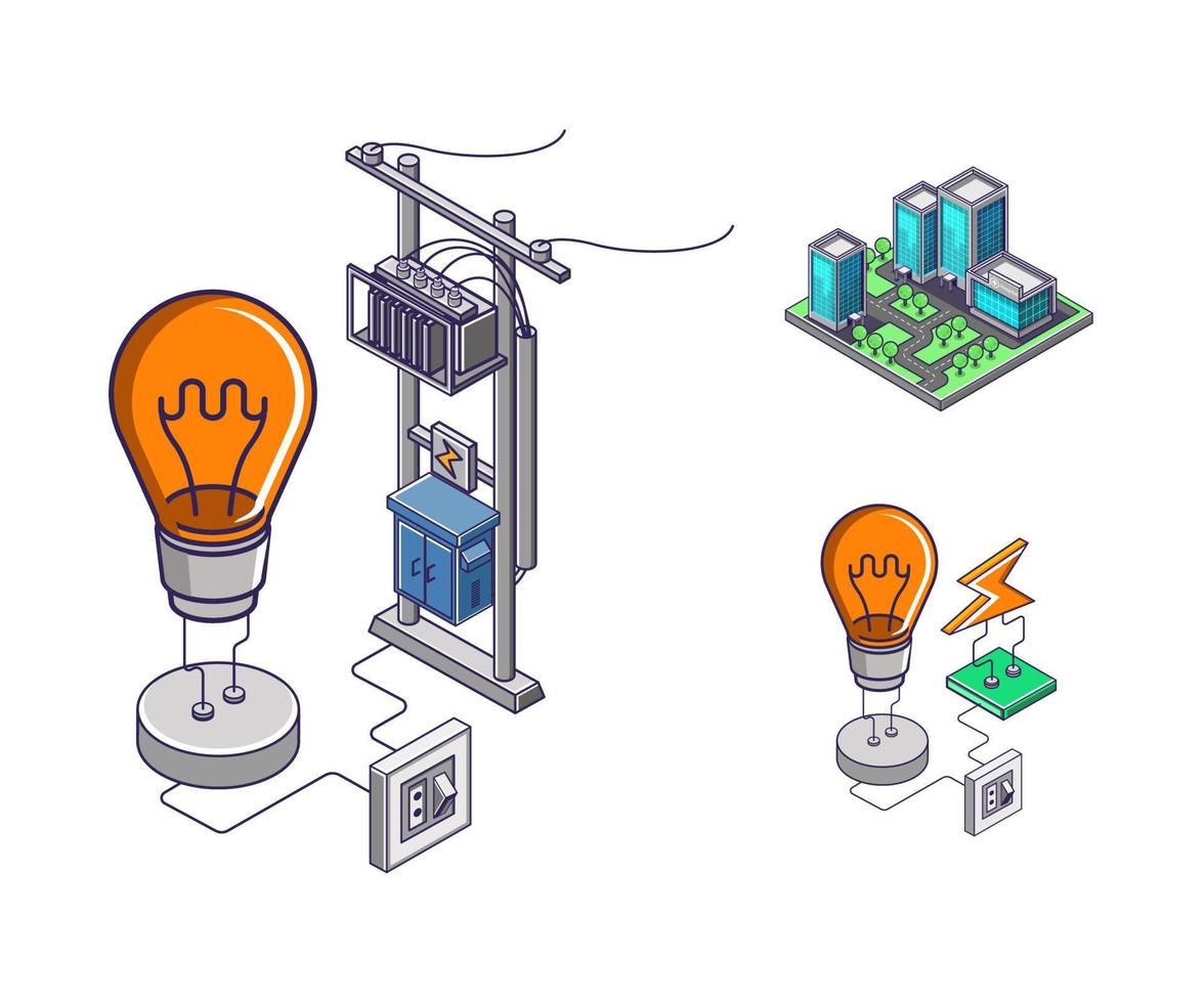 Icon set for electric technology business for city street vector