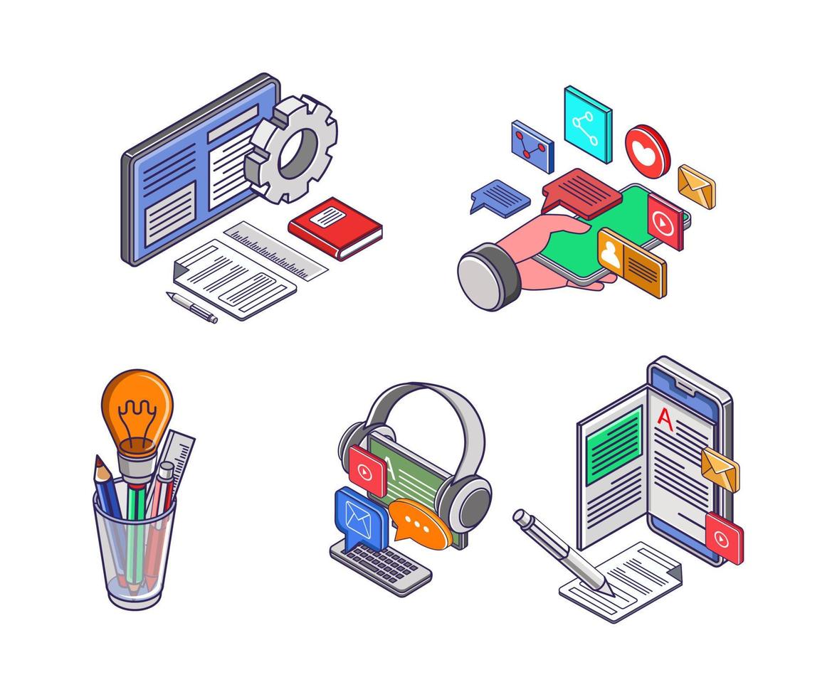 Set of icons for education technology business and smartphone apps vector