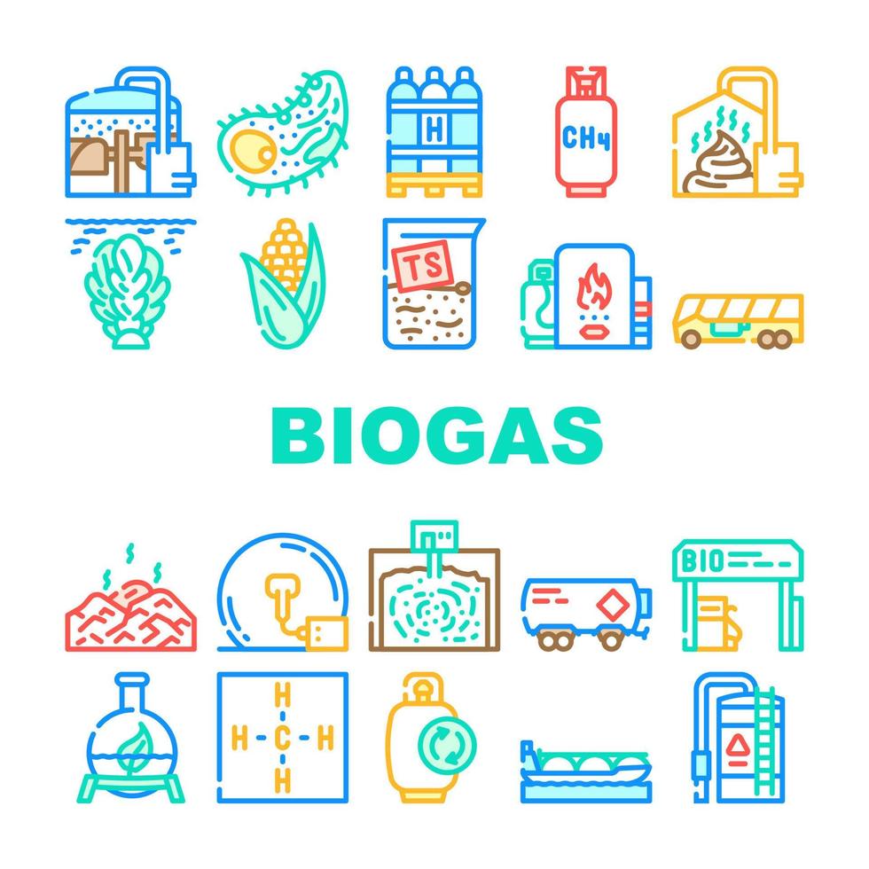 Biogas Energy Fuel Collection Icons Set Vector