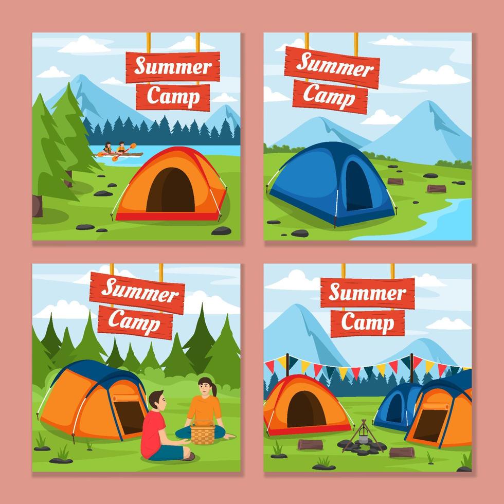 plantilla de publicación de redes sociales de campamento de verano vector